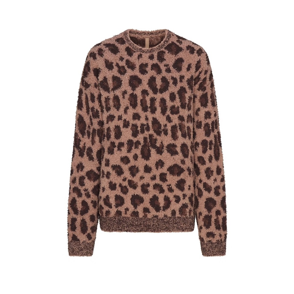 SKIMS Cozy Oversized Crewneck Pullover - Sienna Leopard Print - Picture 6 of 7